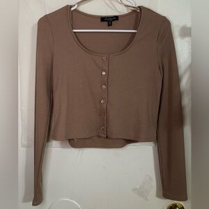 Women’s Ribbed Tank and Button Cardigan Set in Taupe